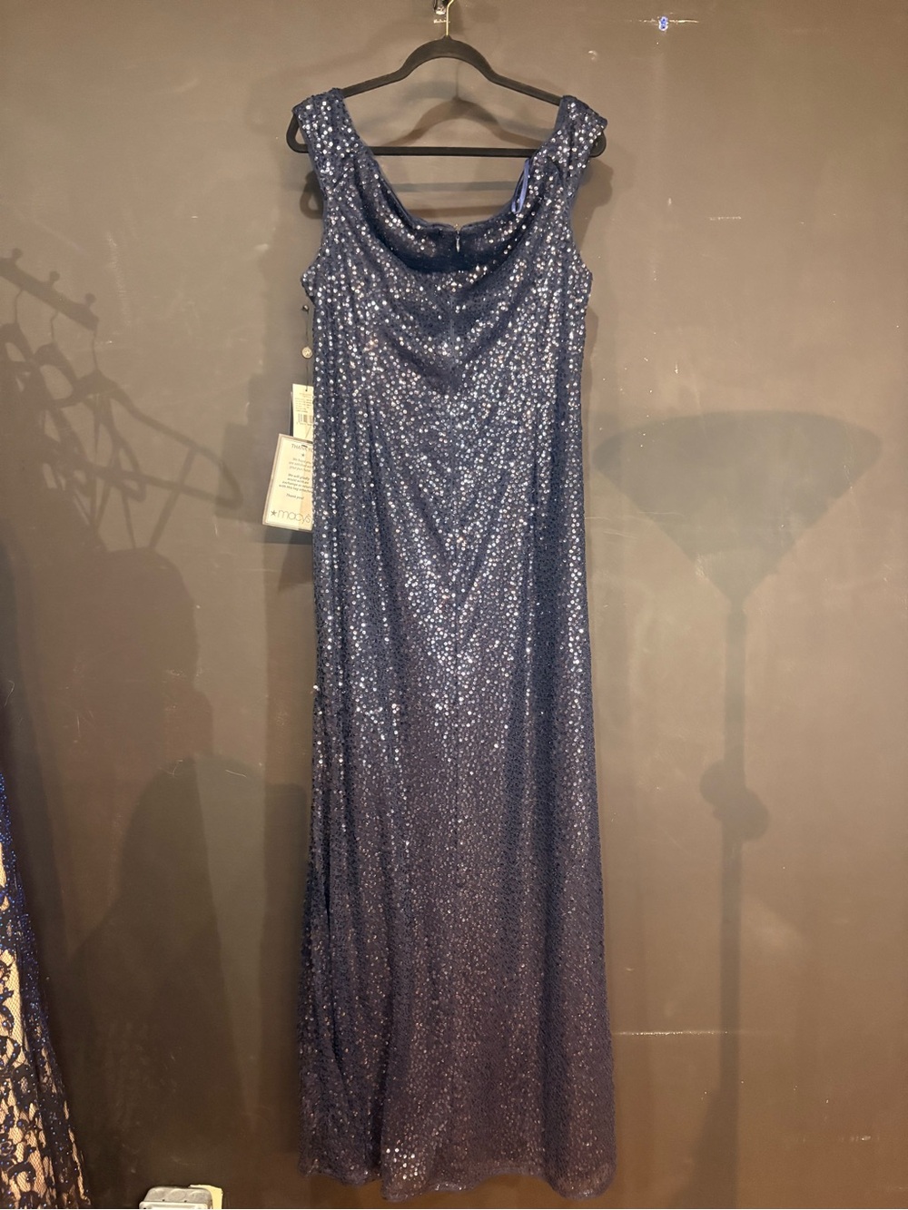 Adrianna Papell Navy Sequin Off-Shoulder Evening Gown - Picture 4 of 4